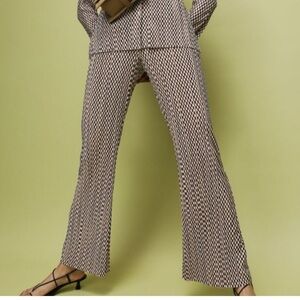 H&M Brown & Black Geometric Jersey Flare Pull-On Pants- Medium